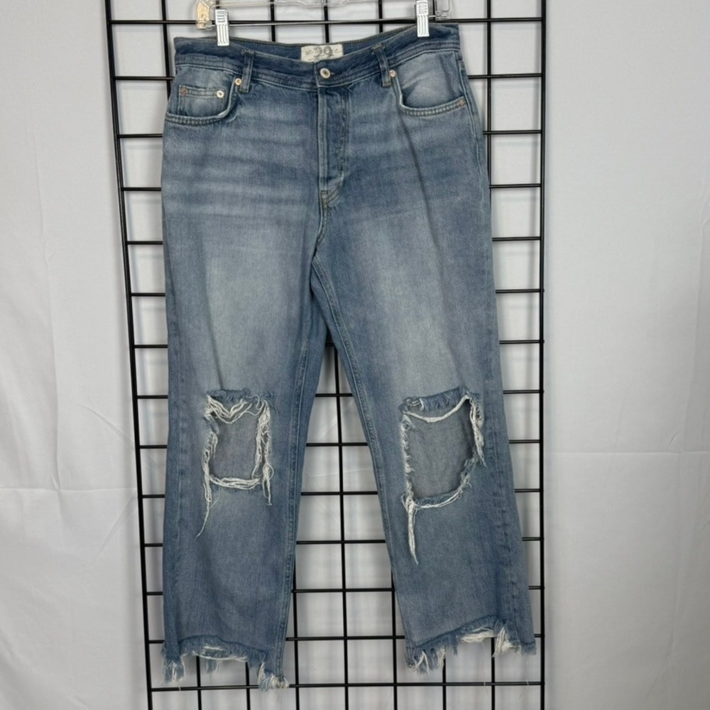 We The Free Free People Maggie Jeans Womens 29 Blue Distressed Straight Leg